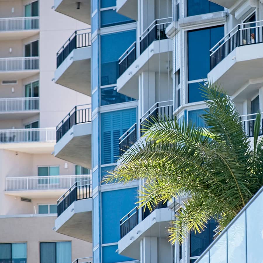 The exterior of condo buildings in Miami